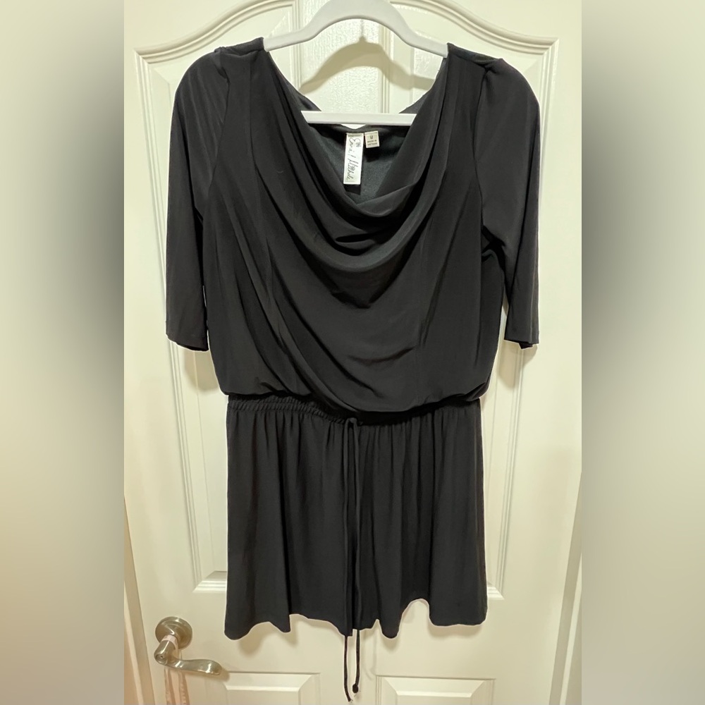 Black Draped Cowl-Neck Mini Dress Romper